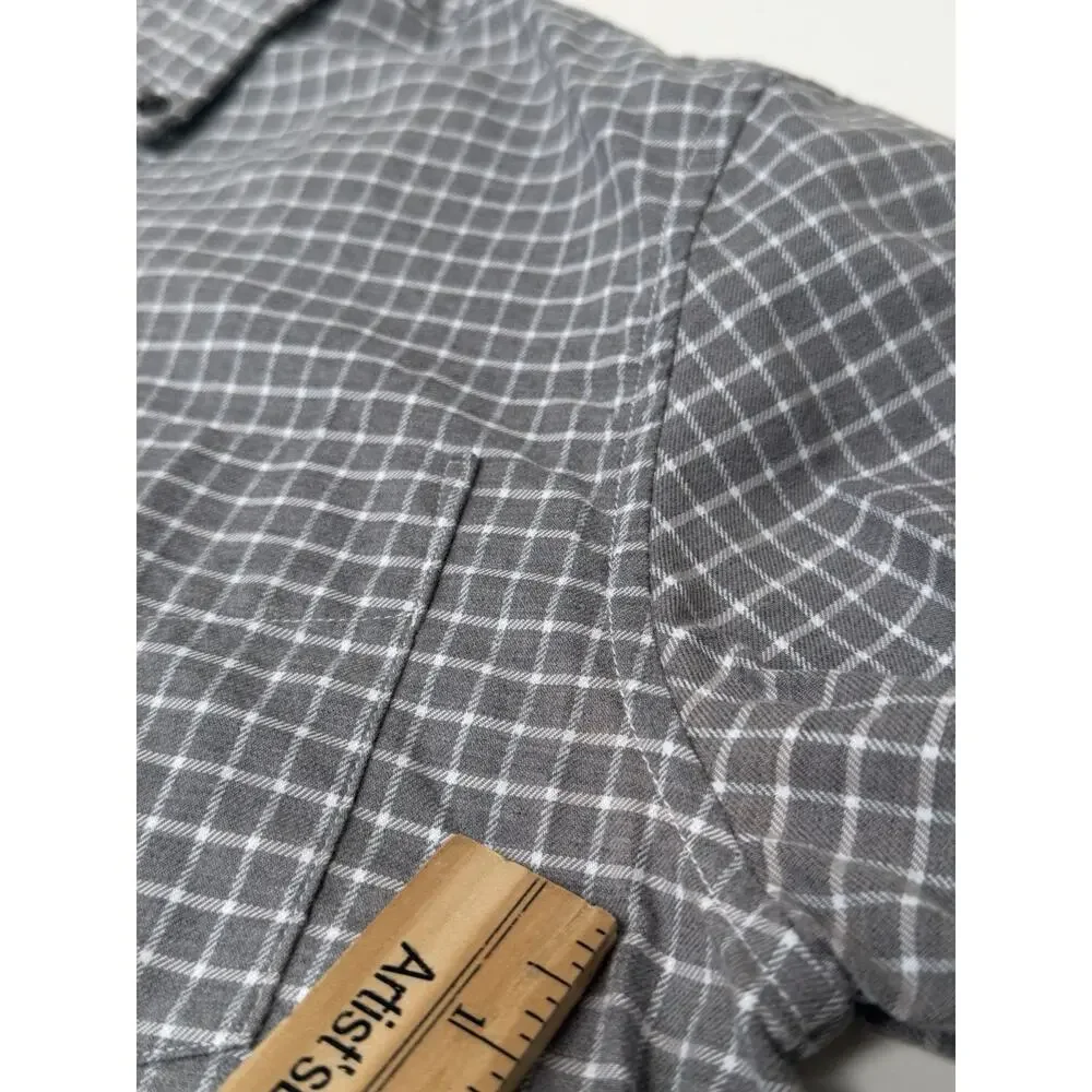 Banana Republic Luxe Slim Fit Men's Medium Button Down Gray Grid Flannel